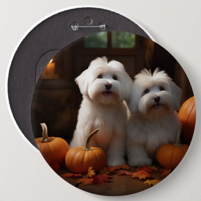 Macaron Rond 15,2 Cm Coton De Tulear Chiot Automne Citrouille délice (Devant & derrière)