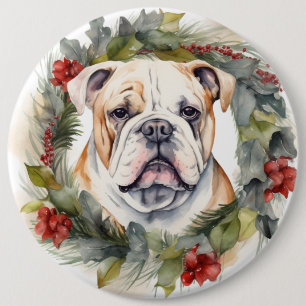 Macaron Rond 15,2 Cm Couronne de Noël Bulldog Chien de fête