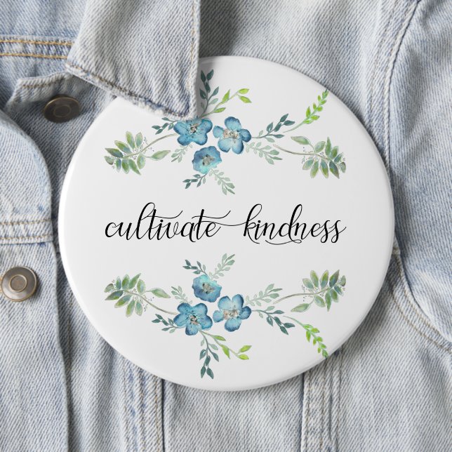 Macaron Rond 15,2 Cm Cultiver la gentillesse Élégant bleu floral (En situation)
