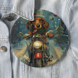 Macaron Rond 15,2 Cm Dachshund à moto Noël