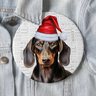 Macaron Rond 15,2 Cm Dachshund de vacances Santa Chien sur fond Woof