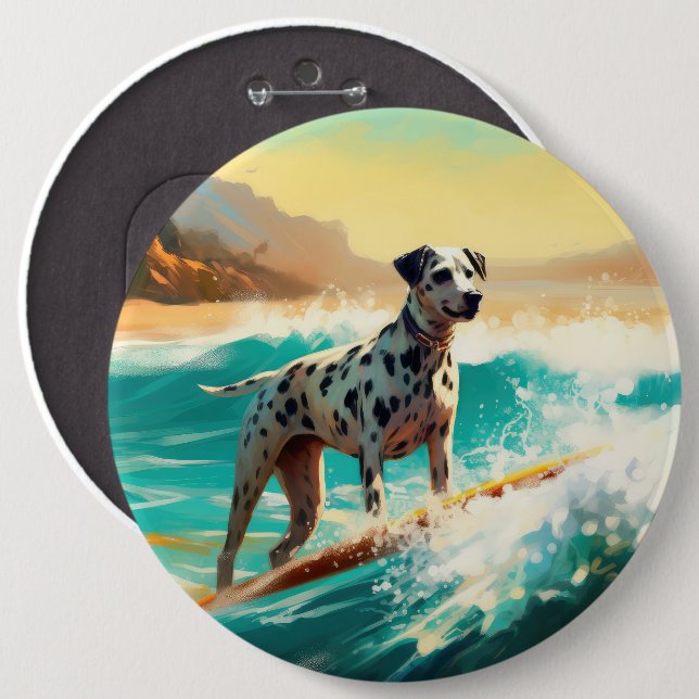 Macaron Rond 15,2 Cm Dalmation Plage Surf Peinture (Devant & derrière)