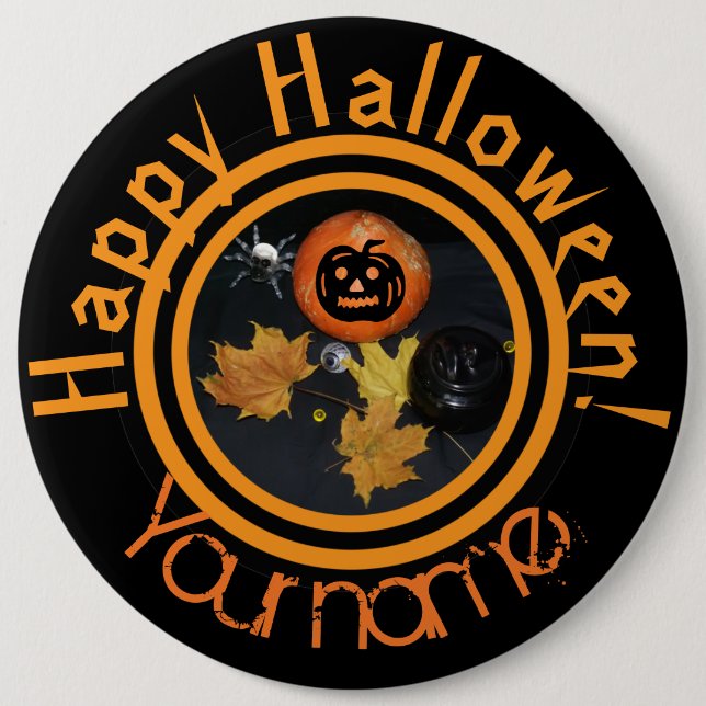 Macaron Rond 15,2 Cm Décor d'Halloween citrouille (Devant)