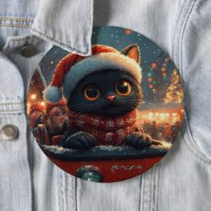 Macaron Rond 15,2 Cm Dessous de verre noir à rouleaux de chat Noël