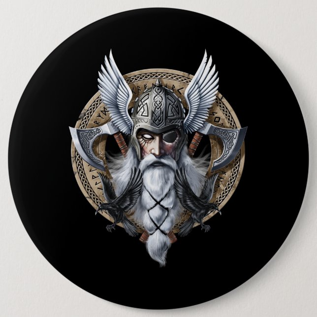 Macaron Rond 15,2 Cm Dieu guerrier Norse Odin (Devant)