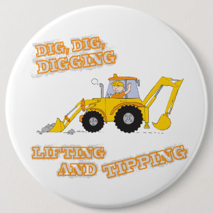 Macaron Rond 15,2 Cm Dig Dig Digging Yellow Digger Button