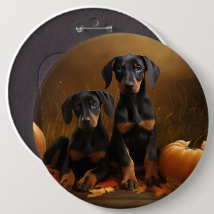 Macaron Rond 15,2 Cm Doberman Chiot Automne Citrouille de plaisir