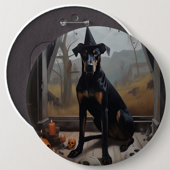 Macaron Rond 15,2 Cm Doberman Citrouille Halloween effroi (Devant & derrière)