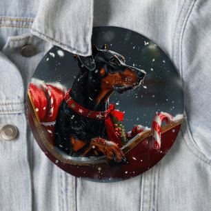 Macaron Rond 15,2 Cm Doberman Fête de Noël Festive