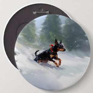 Macaron Rond 15,2 Cm Doberman Pinscher neige de Noël hiver