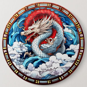 Macaron Rond 15,2 Cm Dragon mythique asiatique en rouge et bleu