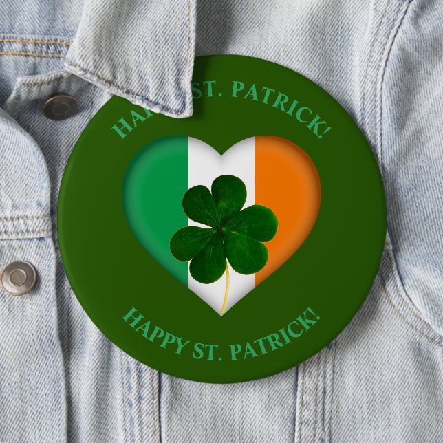 Macaron Rond 15,2 Cm Drapeau de l'Irlande Coeur avec Shamrock St. Patri (En situation)