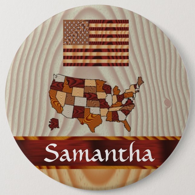 Macaron Rond 15,2 Cm Drapeau et carte en bois américain (Devant)