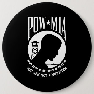 Macaron Rond 15,2 Cm Drapeau POW MIA : Soldats disparus de la guerre du