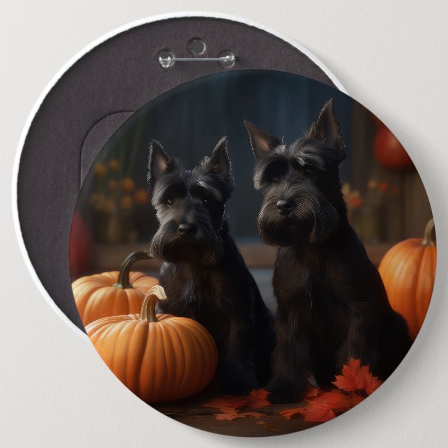 Macaron Rond 15,2 Cm Écossais Terrier Chiot Automne Citrouille délice (Devant & derrière)