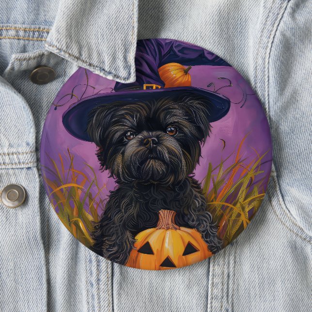 Macaron Rond 15,2 Cm Éffrayant Affenpinscher Halloween sorcière et Citr (En situation)