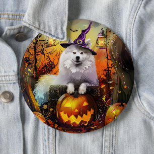 Macaron Rond 15,2 Cm Éffrayant Samoyed Chien Halloween sorcière et Citr
