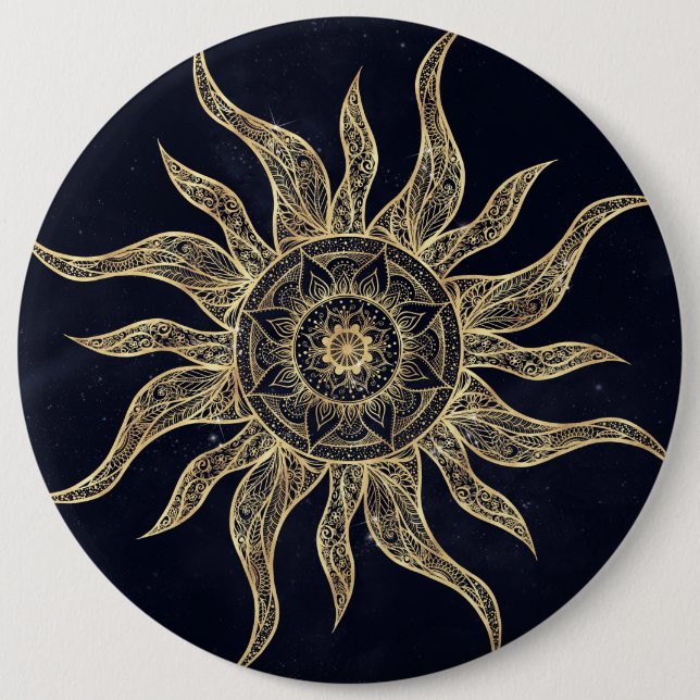 Macaron Rond 15,2 Cm Elégant Gold Sun Mandala Blue Nebula Design (Devant)
