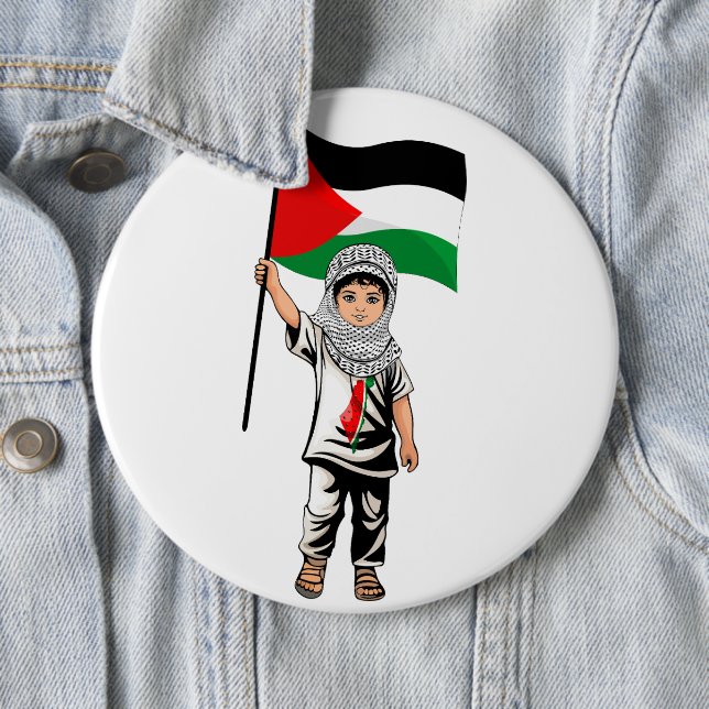 Macaron Rond 15,2 Cm Enfant avec le drapeau de Keffiyeh Palestine (En situation)