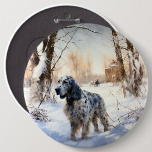Macaron Rond 15,2 Cm English Setter Qu'il neige Noël