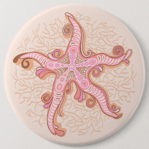 Macaron Rond 15,2 Cm Étoiles de mer et motif pastel rose corail