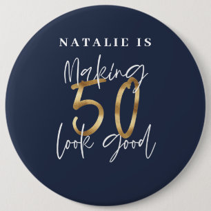 Macaron Rond 15,2 Cm Faire paraître 50 beau bouton d'anniversaire en or