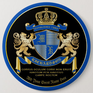 Macaron Rond 15,2 Cm Faites votre propre blason Bleu or Lion Emblem