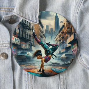 Macaron Rond 15,2 Cm Femmes en action de Breakdancer Silhouette de New