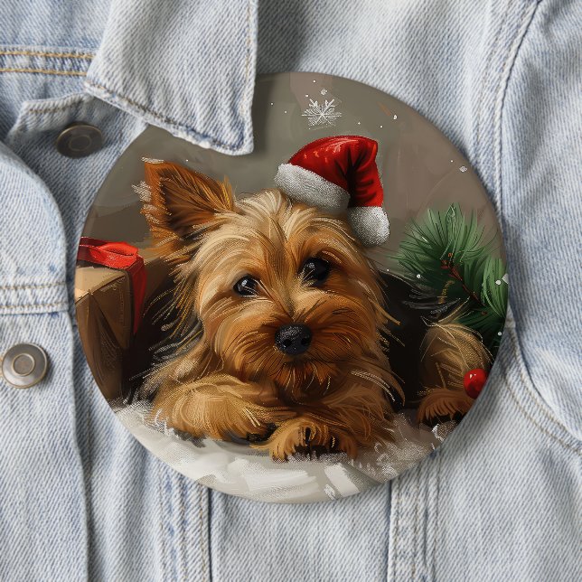 Macaron Rond 15,2 Cm Festival de Noël du chien Terrier australien (En situation)