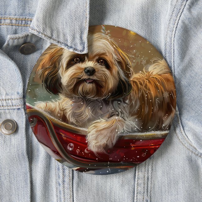 Macaron Rond 15,2 Cm Festive de Noël de chien Lhasa Apso (En situation)