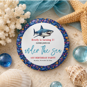 Macaron Rond 15,2 Cm Fête d'anniversaire 1 an sous la mer