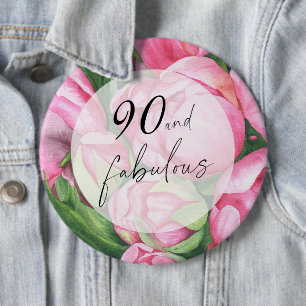 Macaron Rond 15,2 Cm Fête d'anniversaire 90 ans avec des pivoines
