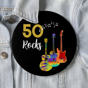 Macaron Rond 15,2 Cm Fête d'anniversaire des 50 ans de Guitar 50 Rocks