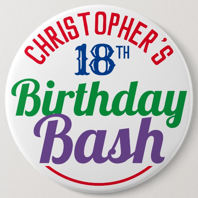 Macaron Rond 15,2 Cm Fête de l'âge 18e anniversaire Bouton (Devant)