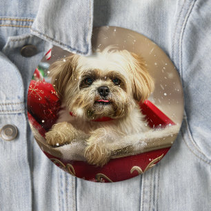 Macaron Rond 15,2 Cm Fête de Noël de Chien Malti Tzu