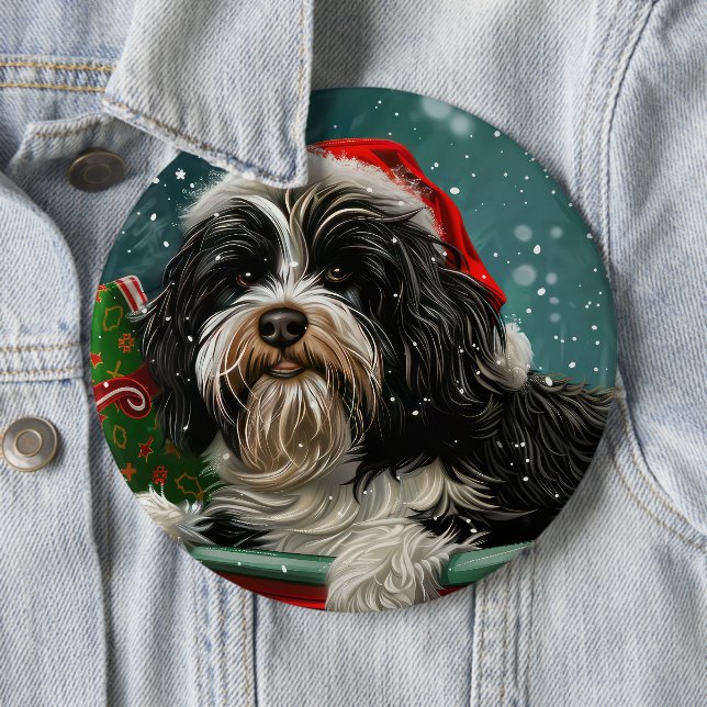 Macaron Rond 15,2 Cm Fête de Noël du chien tibétain Terrier (En situation)
