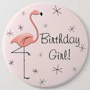 Macaron Rond 15,2 Cm Flamingo Pink 'Birthday Girl!' button