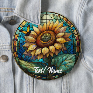Macaron Rond 15,2 Cm Fleur de tournesol, floral Stain Glass Design Pin