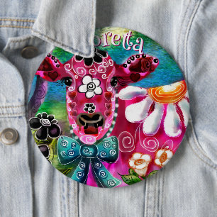 Macaron Rond 15,2 Cm Fleur personnalisée vache rose sarcelle noir capri
