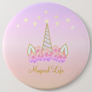 Macaron Rond 15,2 Cm Fleurs de licorne et étoiles