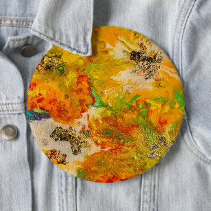 Macaron Rond 15,2 Cm Fleurs d'été abstrait Orange or jaune