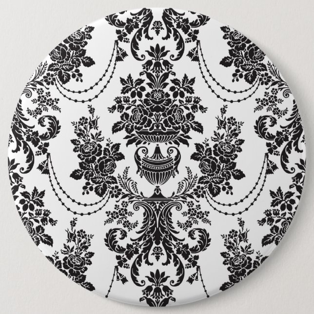 Macaron Rond 15,2 Cm Fleurs noires et blanches Motif 2 (Devant)