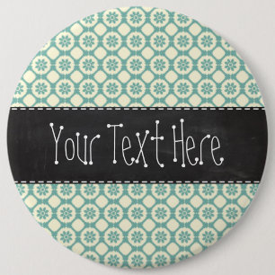 Macaron Rond 15,2 Cm Floral bleu-vert et crème ; Tableau vintage