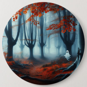 Macaron Rond 15,2 Cm Forêts éffrayantes d'automne avec un fantôme