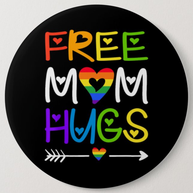 Macaron Rond 15,2 Cm Free Mom Hugs Rainbow Heart LGBT Pride (Devant)