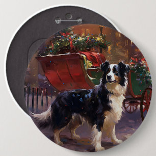 Macaron Rond 15,2 Cm Frontière Collie Festive de Noël