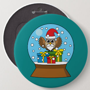 Macaron Rond 15,2 Cm Globe des neiges avec Chouette du Père Noël