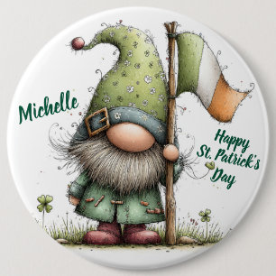Macaron Rond 15,2 Cm Gnome festif de la Saint-Patrick avec drapeau irla