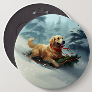 Macaron Rond 15,2 Cm Golden Retriers Noël neige hiver