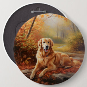 Macaron Rond 15,2 Cm Golden Retriever en automne Leaves automne Inspire